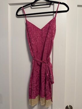 Zadig & Voltaire Hot Pink Floral Slip Dress with Lace Hem